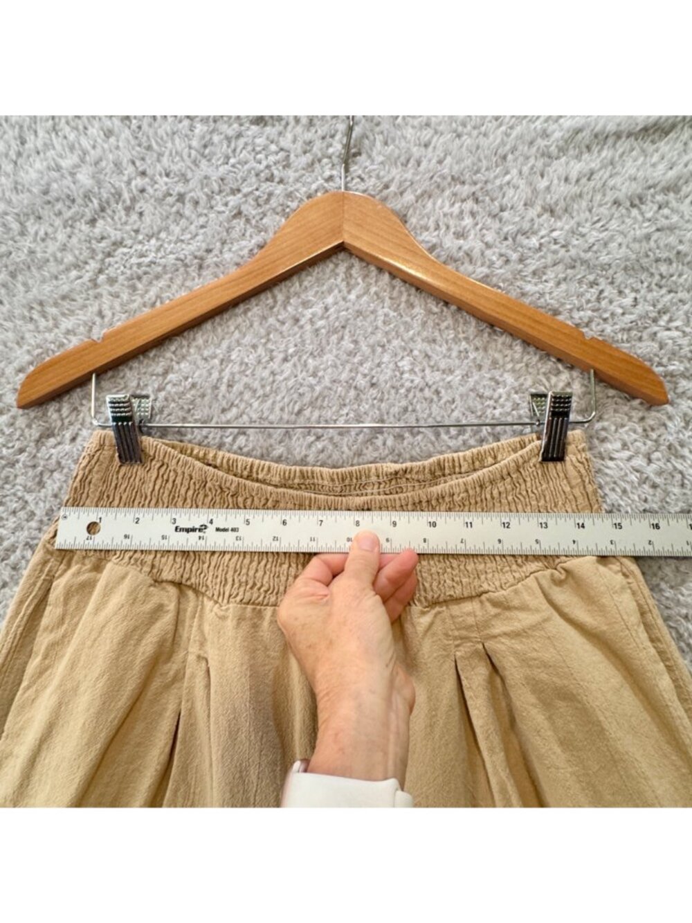 Wide-Leg Women's Linen Cropped Pants Smocked Waist Tan Relaxed Fit Boho Breezy - Picture 8 of 11